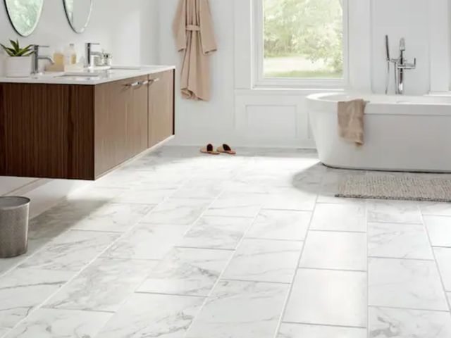 Lot 96-198247 - 31.2 sq ft of Marazzi
EpicClean Milton Arabescato Marble 12 in. x 24 in. Glazed Porcelain Floor and ...
