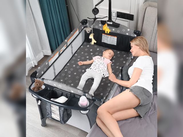 Lot 96-180457 - Bedside Bassinet for Baby, Portable Baby Crib with Mosquito Net, Mattress, Diaper Changer, Playpen f...