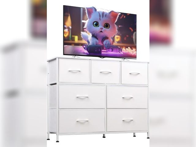 Lot 96-181111 - WLIVE 7 Drawer Dresser TV Stand, Dressers for Bedroom, Fabric Storage Tower, Hallway, Entryway, Clos...