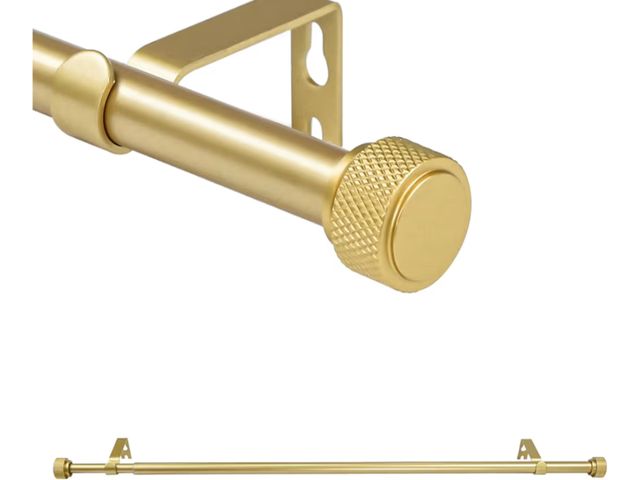 Lot 96-180959 - 5/8" Diameter Adjustable Single Drapery Curtain Rod Set with Maniglia Finials, 28"-48", Matte Gold N...