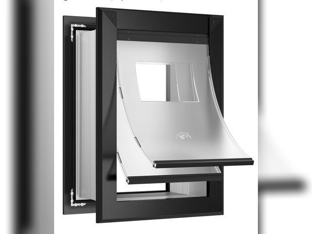 Lot 96-170100 - Large Dog Door for Wall, Heavy Duty Dog Door with Aluminum Frame and Telescoping Tunnel, Two Magneti...