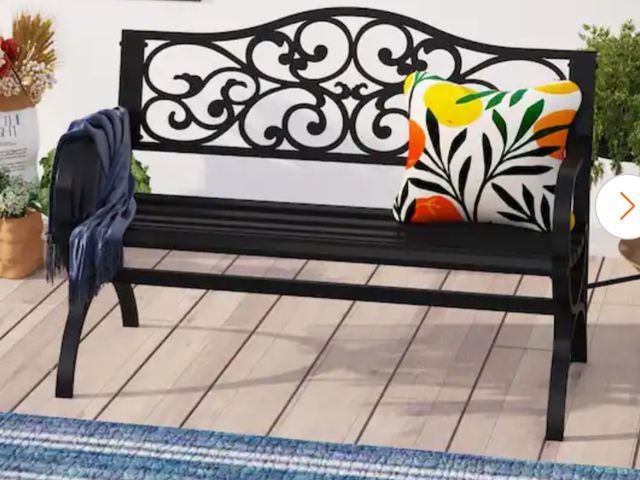 Lot 96-190096 - 50 in. in Black Metal Frame Garden Bench new MSRP $175