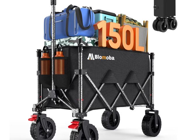 Lot 96-180569 - Collapsible Wagon Cart, 150L Heavy Duty Foldable Beach Wagon with Wider Wheels &amp; Auto-Rebound Ha...