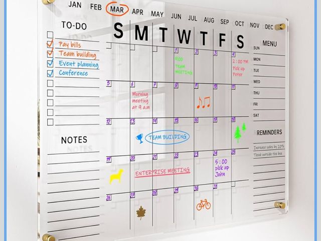 Lot 96-180914 - Acrylic Wall Calendar with Dry Erase Surface | 28x20" Clear Monthly Planning Board | includes 8 Colo...