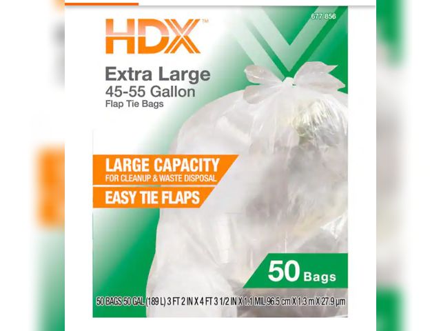 Lot 96-190529 - HDX 50 Gallon Clear Extra Large Trash Bags with 20% PCR (50-Count) New
