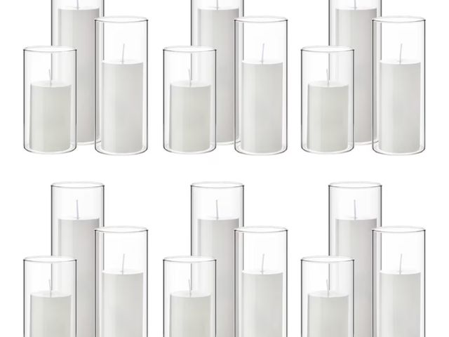Lot 96-176338 - Shihanee 36 Pcs Pillar Candles and Glass Cylinder Vases Tall Cylinder Holders for Pillar Candles Wed...