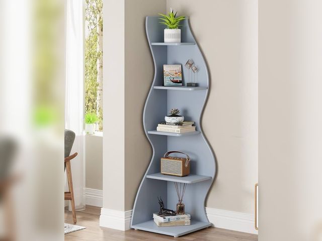 Lot 96-179814 - Corner Shelf, Modern 5 Tier Wall Corner Bookshelf, Stylish Corner Small Bookcase Storage Rack Plant ...