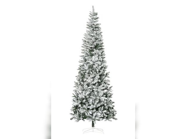 Lot 96-160375 - HOMCOM 9ft Unlit Snow-Flocked Slim Pine Artificial Christmas Tree with Realistic Branches and 1084 T...