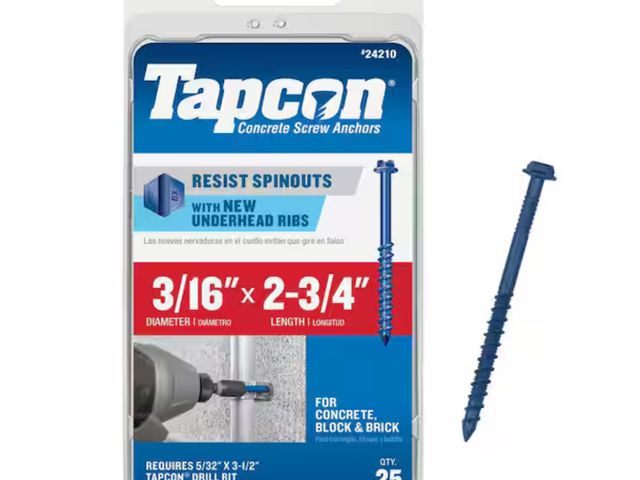 Lot 96-165724 - Tapcon
3/16 in. x 2-3/4 in. Hex-Washer-Head Concrete Anchors 

New