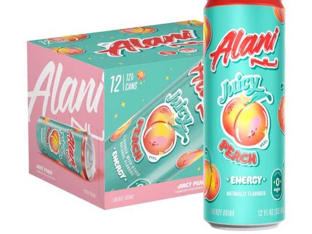 Lot 96-201333 - Alani Nu JUICY PEACH, Sugar Free, Low Calorie Energy Drinks, 200mg Caffeine, Biotin, B Vitamins, Zer...