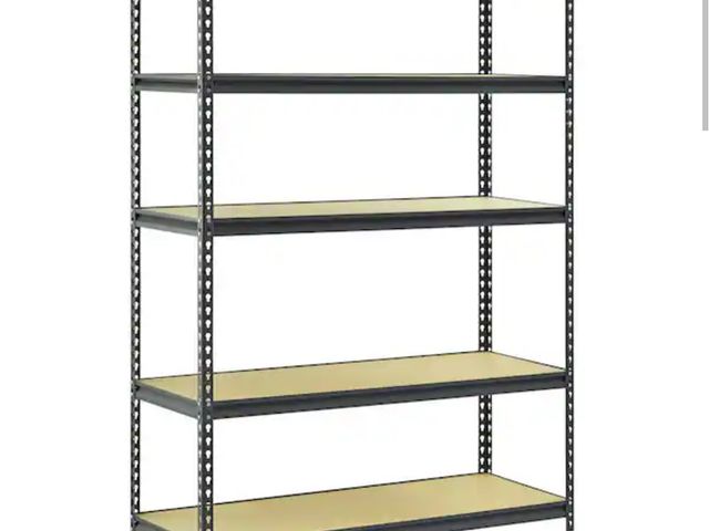 Lot 96-166804 - Edsal 5-Shelf Steel Shelving Unit in Black (72 in. H x 48 in. W x 18 in. D) Box Damage, Loose Hardwa...