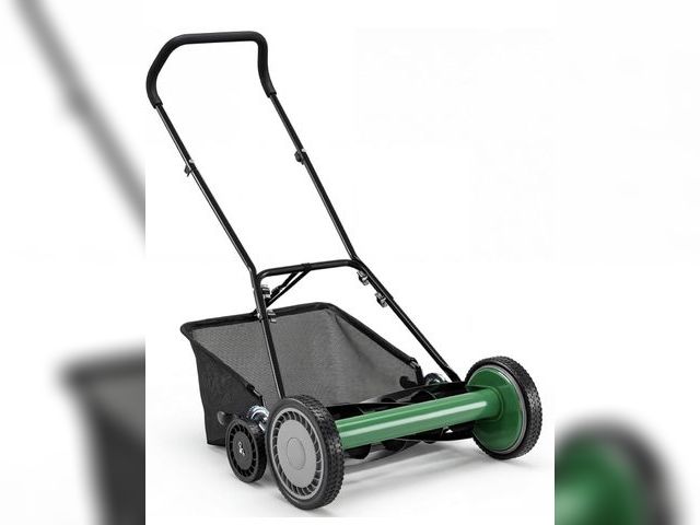 Lot 96-227639 - IRONMAX 18 Inch 5-Blade Push Reel Lawn Mower, 9-Level Adjustable Cutting Heights, Removable Grass Ca...