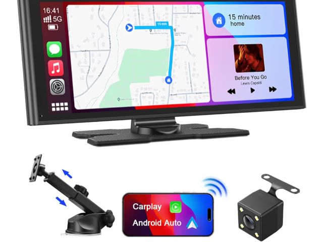 Lot 96-190883 - 9.26" Carplay Android Auto Screen for Car with Backup Camera, Portable Touchscreen Wireless Stereo, ...