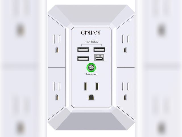 Lot 96-190908 - Wall Charger, Surge Protector, QINLIANF 5 Outlet Extender with 4 USB Charging Ports (4.8A Total) 3-S...