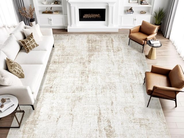 Lot 96-180373 - Washable Area Rug 8x10 for Living Room: Abstract Large Rugs Neutral Modern Carpet with Non Slip Back...