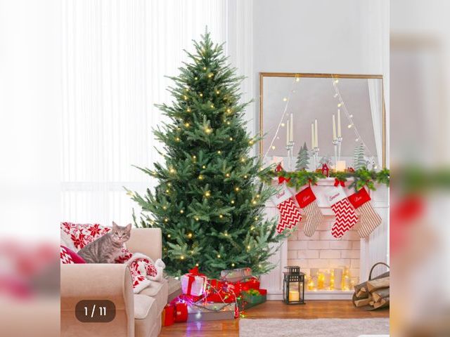 Lot 96-192295 - 8 Feet Pre-Lit Artificial Christmas Tree with Warm White LED Lights and Branch Tips MSRP $189.99 New