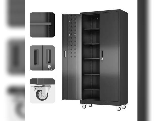 Lot 96-171890 - Hephastu 71 in. H x 32 in. W x 16 in. D Metal Garage Storage Freestanding Cabinet with Pegboards, 5 ...