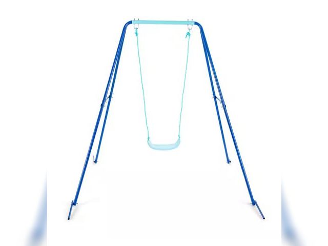 Lot 96-162900 - HONEY JOY Outdoor Kids Metal Swing Set with Frame Steel Stand Heavy-Duty Metal A-Frame Blue New