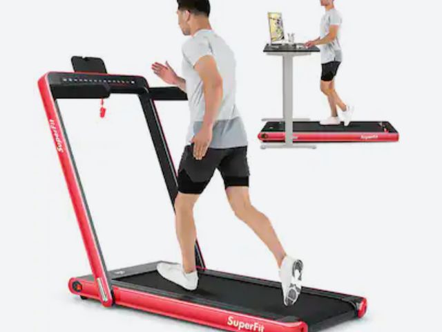 Lot 96-227029 - Costway - Up To 7.5MPH 2.25HP 2 in 1 Dual Display Screen Treadmill Jogging Machine W/APP Control - R...