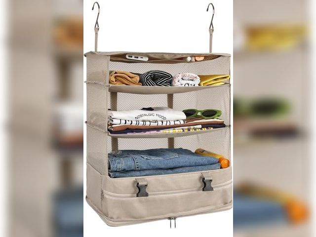 Lot 96-191317 - Surblue Hanging Closet Storage Bag Collapsible 3-Shelf Washable Oxford Fabric with 2 Hooks (XL 17.71...