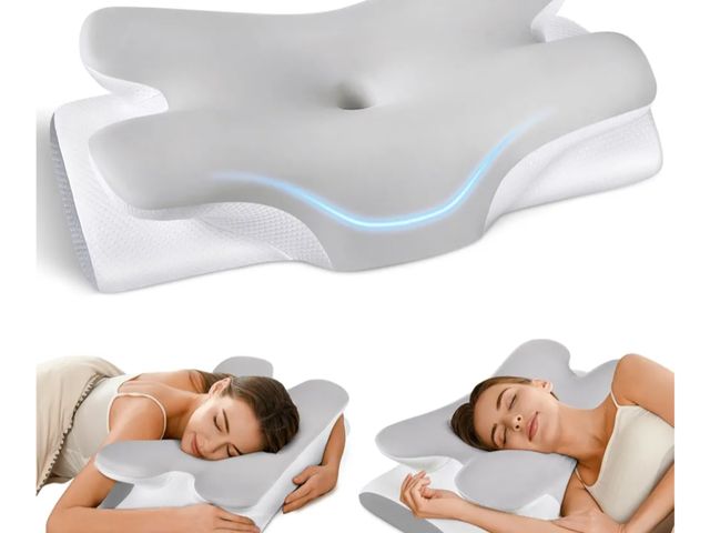 Lot 96-171170 - Cervical Neck Pillow for Neck Shoulder Pain Relief, Soft Contour Side Sleeper Pillow of 2 Heights, O...