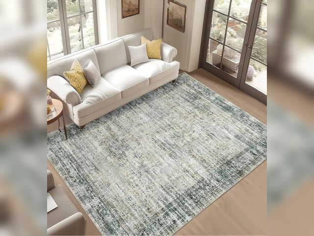 Lot 96-170912 - 9x12 Area Rug for Living Room Washable, Soft Vintage Distressed Large Bedroom Rugs Retro Abstract In...