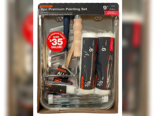 Lot 96-214321 - 8-Piece Metal Tray/Shed Resistant White Woven Paint Applicator Kit
New