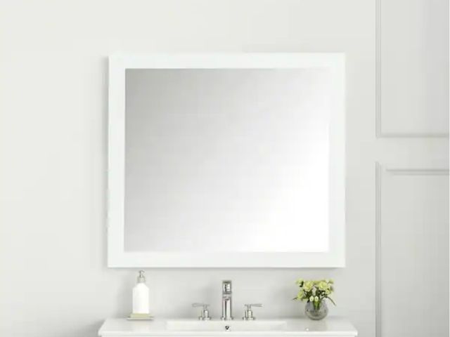 Lot 96-163475 - Rectangular Framed Surface-Mount Bathroom Vanity Mirror in Matte White
39 7/8" x 31 7/8" x 1 7/8" 
N...