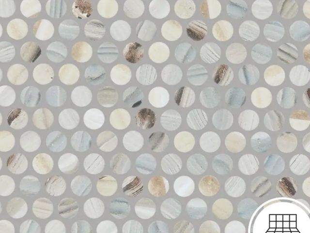 Lot 96-167001 - Approximately 21 ft² Daltile Lamora Marble Coastal Blue 11 in. x 13 in. Glazed Ceramic Penny Round M...