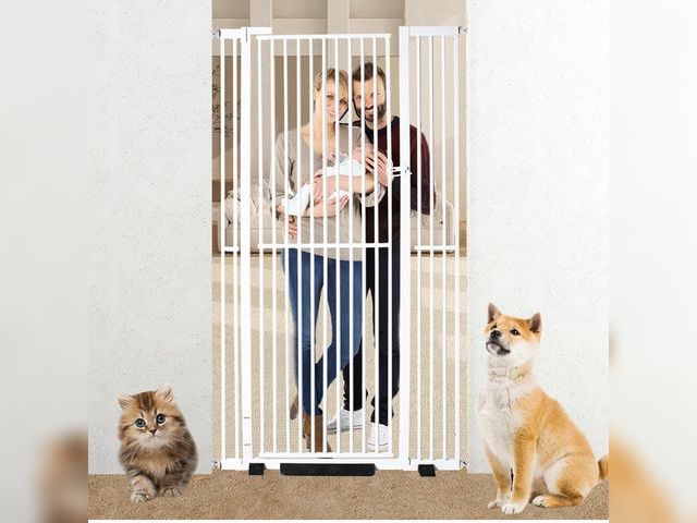 Lot 96-176235 - 71 inch Extra Tall Pet Gate Baby Gate, Extra Wide Adjustable 29.92"-43", Pressure Mounted Walk Throu...