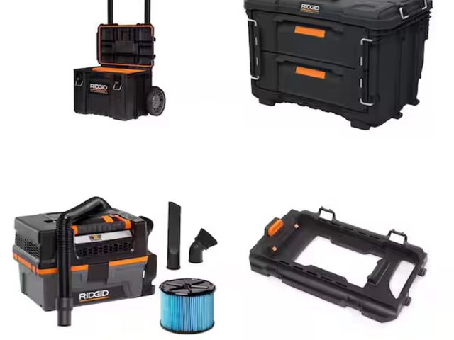 Lot 96-174371 - RIDGID Pro Gear 25 in. Rolling Tool Box, 22 in. XL 2 Drawer Tool Box, 3 Gal. 18V NXT Shop Vac and Va...