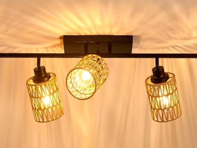 Lot 96-164005 - 6- Light Track Lighting Fixtures Ceiling E26 Rattan Farmhouse Boho Ceiling Track Lighting Directiona...