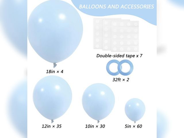 Lot 96-181473 - RUBFAC 129pcs Pastel Blue Balloons Different Sizes 18 12 10 5 Inch for Garland Arch, Light Blue Ball...