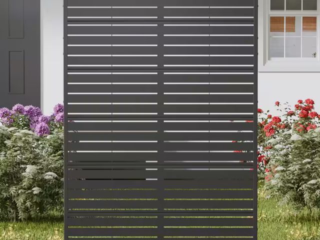 Lot 96-167315 - Lirago
72 in. x 47 in. Outdoor Metal Privacy Screen Garden Fence in Louver Pattern in Black
MSRP $19...