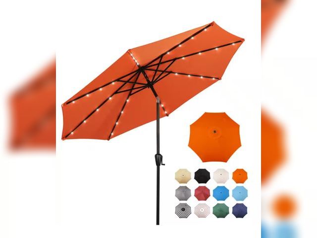 Lot 96-166610 - Sun-Ray
9 ft. Steel Market Solar Lighted 8-Rib Round Patio Umbrella in Orange
Lightly used
Bottom po...