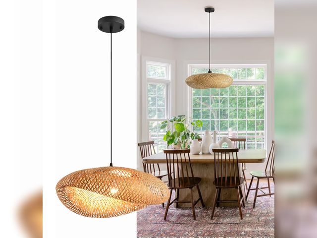 Lot 96-180263 - 19.7in Bamboo Light Fixture Woven Chandelier Rattan Dining Lights Boho Pendant Lights Kitchen Island...