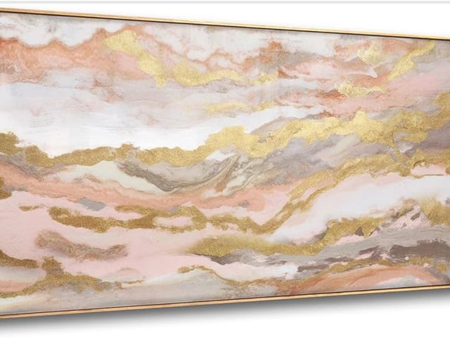 Lot 96-177783 - Abstract Pink Canvas Wall Art Framed Gold Abstract Line Artwork for Living Room Decor Canvas Art Bed...
