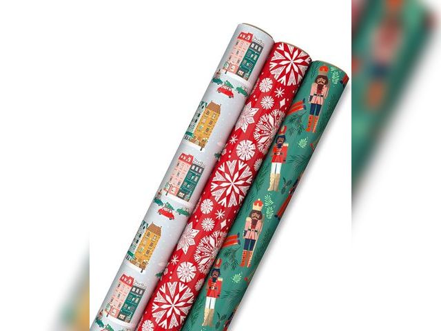 Lot 96-177856 - Hallmark Christmas Wrapping Paper with Cutlines on Reverse (3 Rolls: 120 Sq. Ft. Total) Winter City ...