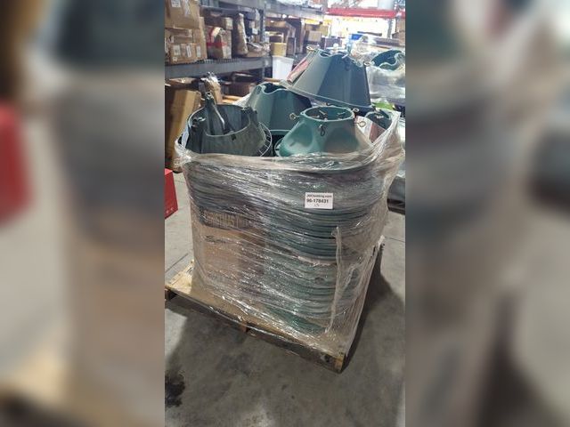 Lot 96-178431 - Pallet of Christmas tree stands. Exact quantity unknown. Unused. Dusty from storage. Palletized item...