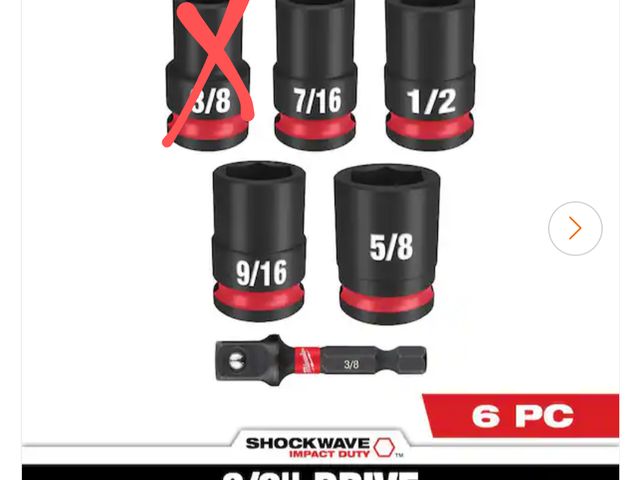 Lot 96-188621 - Milwaukee SHOCKWAVE 3/8 in. Drive SAE Standard 6 Point Impact Socket Set unused, missing one piece.