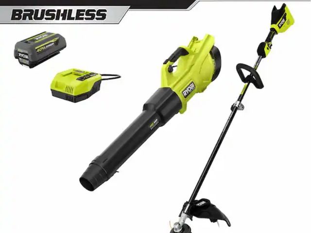 Lot 96-166389 - RYOBI
40V HP Brushless 600 CFM 155 MPH Cordless Leaf Blower and Carbon Fiber String Trimmer with 4.0...