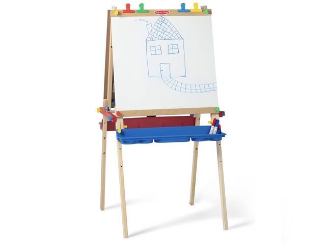 Lot 96-178676 - Melissa &amp; Doug Deluxe Wooden Art Easel for Kids with Dry-Erase Board, Chalkboard &amp; Drawing P...