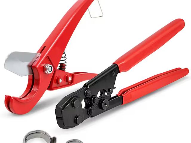 Lot 96-162916 - PLUMBFLEX PEX Plumbing Kit Crimper Tool with Lock Hook Cutter Tool with Stainless Steel Cinch Clamps...