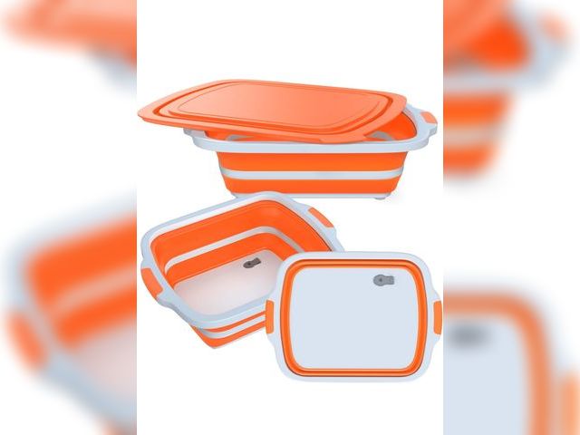 Lot 96-188052 - 2-Pack XL Collapsible BBQ Prep Tub with Built-In Cutting Board, Lid &amp; Strainer – Marinate, Drain...