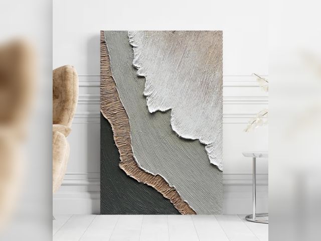 Lot 96-188610 - Orlco Art Hand Made Beach Wave Landscape Oil Painting Large Abstract Wall Decorative Hand Painted Co...