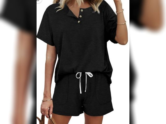 Lot 96-233054 - MOSHU Womens Pajamas Sets Button Down Tops and Drawstring Shorts With Pockets Two Piece Lounge Sets ...