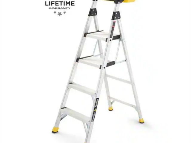Lot 96-197583 - Gorilla Ladders
5.5 ft. Aluminum Dual Platform Heavy-Duty Ladder with Project Bucket(10 ft. Reach), ...