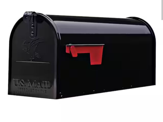 Lot 96-162718 - Architectural Mailboxes Elite Black, Medium, Steel, Post Mount Mailbox has dent on top, see photo