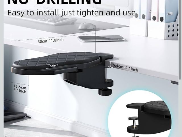 Lot 96-211765 - Ergonomics Desk Extender Tray, Table Mount Arm Wrist Rest Shelf, 180° Swivel Elbow Arm Support, Comp...