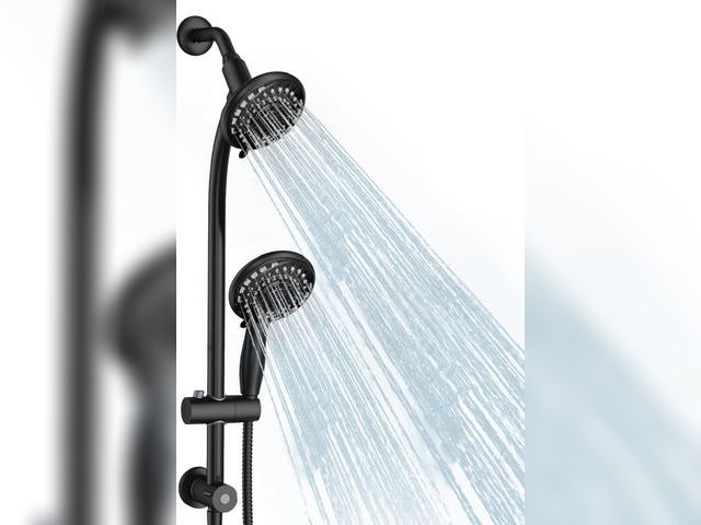 Lot 96-180682 - Handheld Showerhead &amp; Rain Shower Combo for Easy Reach, 27.5" Drill-free Stainless Steel Slide B...